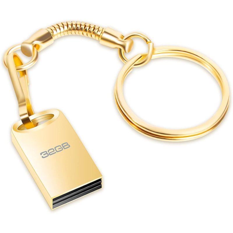 32GB USB 2.0 Metal Drive 32GB Thumb Flash Drive Waterproof Mini Pen Drive Portable Memory Stick for Laptop/PC/Smart TV/External Data Storage (Gold)