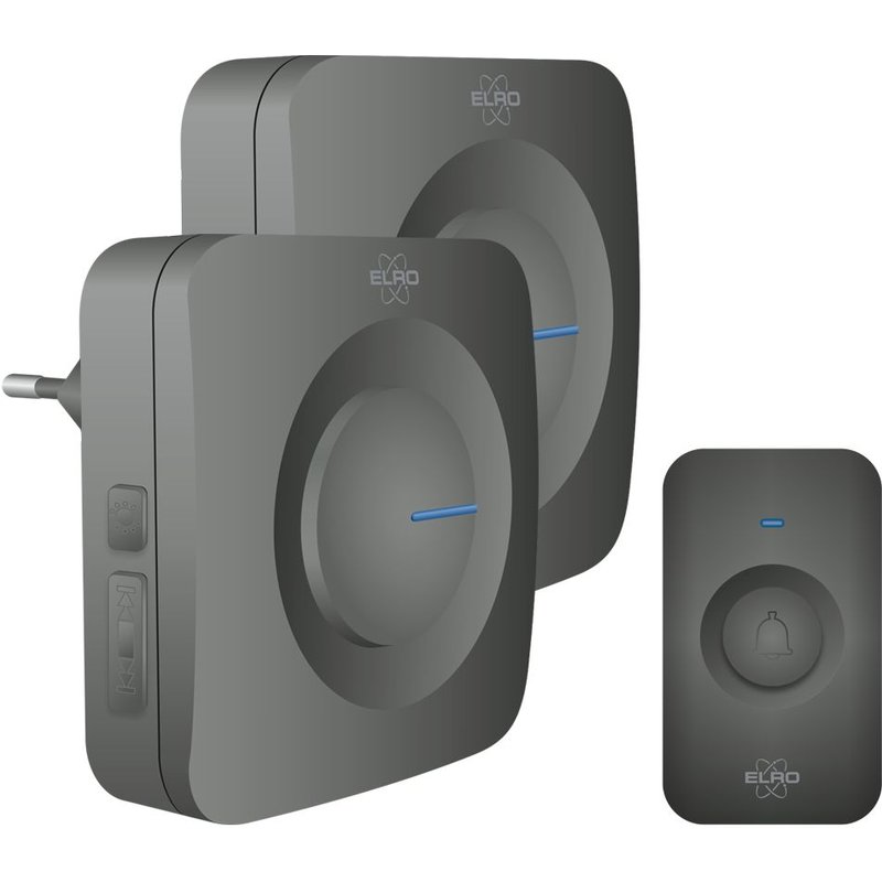 ELRO DB3000 Sonnette de porte sans fil - 1x récepteur à piles + 1x Plug-in - 64 Mélodies - Distance sans fil : 300m - Noir