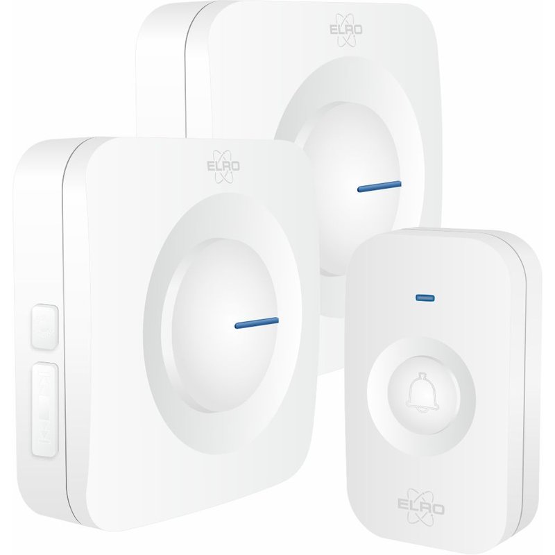 Sonnette de Porte sans Fil ELRO DB3000 - 2x récepteur à Piles - 64 Mélodies - 300m - Blanc
