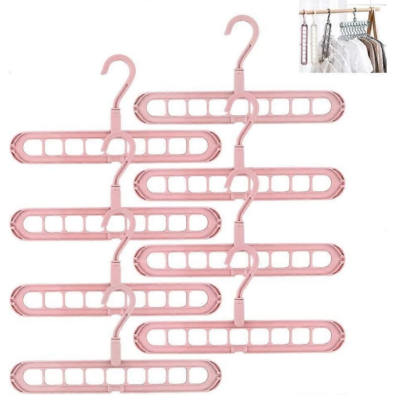 Lot de 8 cintres magiques 9 trous - Antidérapants - Rose