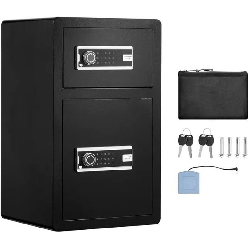 Coffre-fort à Double Porte-Duoku-4,5 pi³-Serrure à Clé et Sécurité par Mot de Passe, Porte-clés, Lumière LED, Sac Ignifuge, Noir