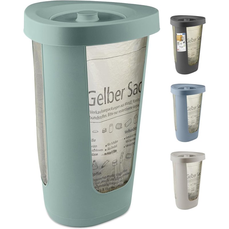 Fabu Support pour sac à déchets sac jaune avec couvercle,Plastique (PP recyclé),vert,(40.0 x 40.0 x 62.1 cm)