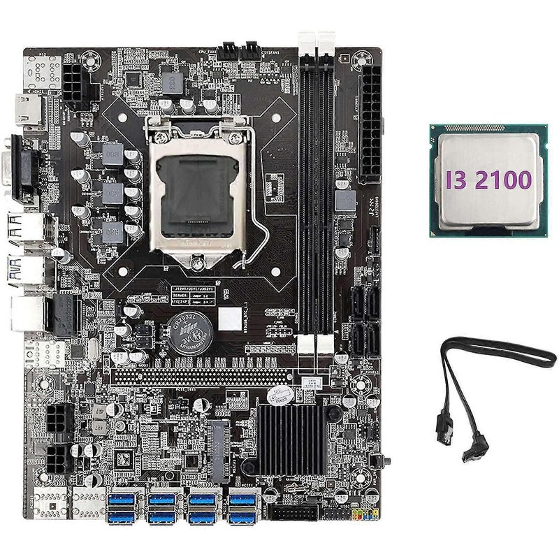 Carte mère B75 ETH Mining, adaptateur USB 8XPCIE + processeur I3 2100 + câble SATA LGA1155 MSATA DDR3 B75 USB BTC