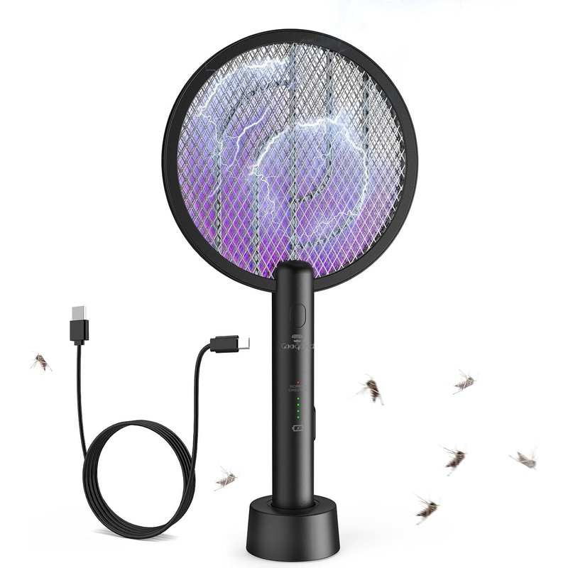 Electric Insect Racket 4000 V USB Electric Mosquito Racket with Charging Base 3 Layers of Net Protection, Effective Against Insects (1 Piece)