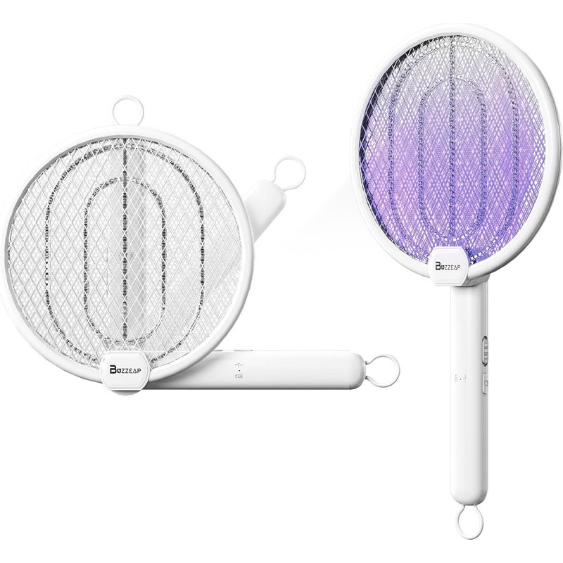 Electric Mosquito Racket, Electric Fly Swatter 4000V, 2 in 1 Rechargeable Rotating Head Electric Racket Insects, UV Lamp Anti Mosquito Fly Killer Fly Killer 1200 mAh