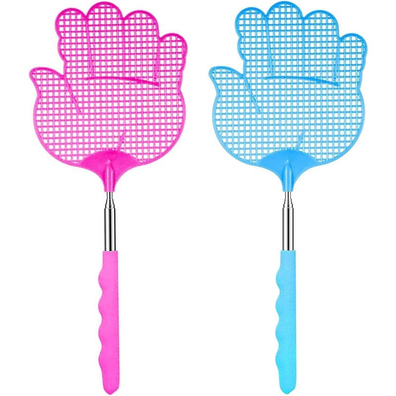 2 x Fly Swatters, Manual Pest Control, Telescopic Fly Swatter, Durable and Sturdy Telescopic Handle for Insects, Pink + Blue
