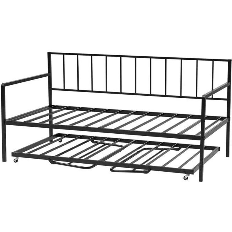 Cadre De Lit De Jour Simple En Métal Durable-Duoku-Lit Gigogne Ajustable En Hauteur-Avec Eclairage Led Et Station De Charge-Noir