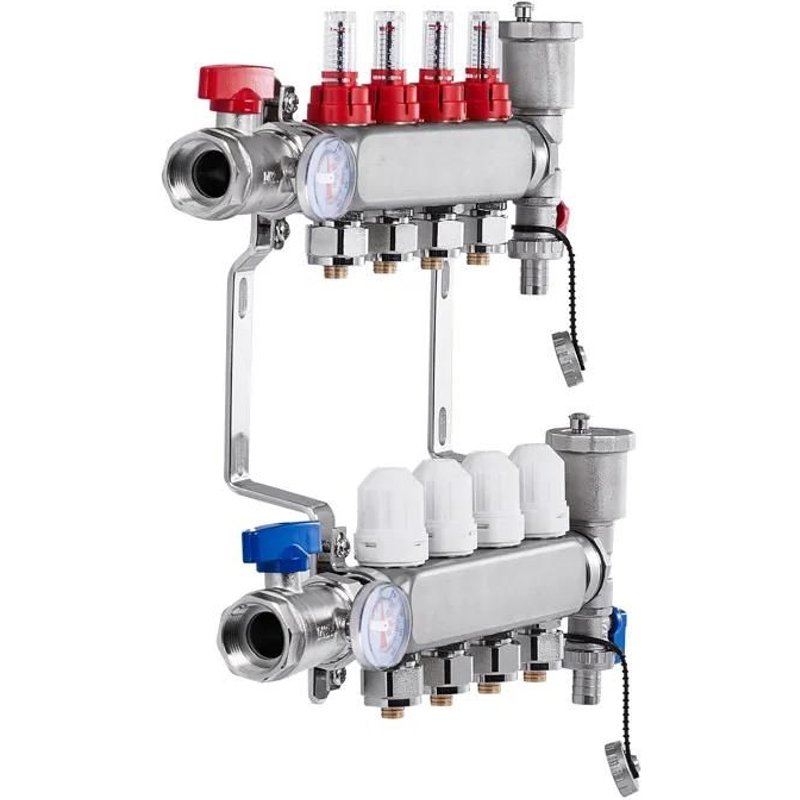 Collecteur de Chauffage Radiant-Duoku-4 Branches-Collecteur PEX en Acier Inoxydable-Pour Chauffage Par le Sol Radiant Hydroniqu