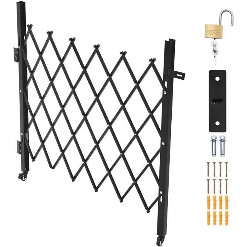 Barrière De Sécurité Rétractable 110 X 131 Cm-Duoku-Portail À Ciseaux Avec Verrouillage-Structure En Acier Durable-Pour Entrées