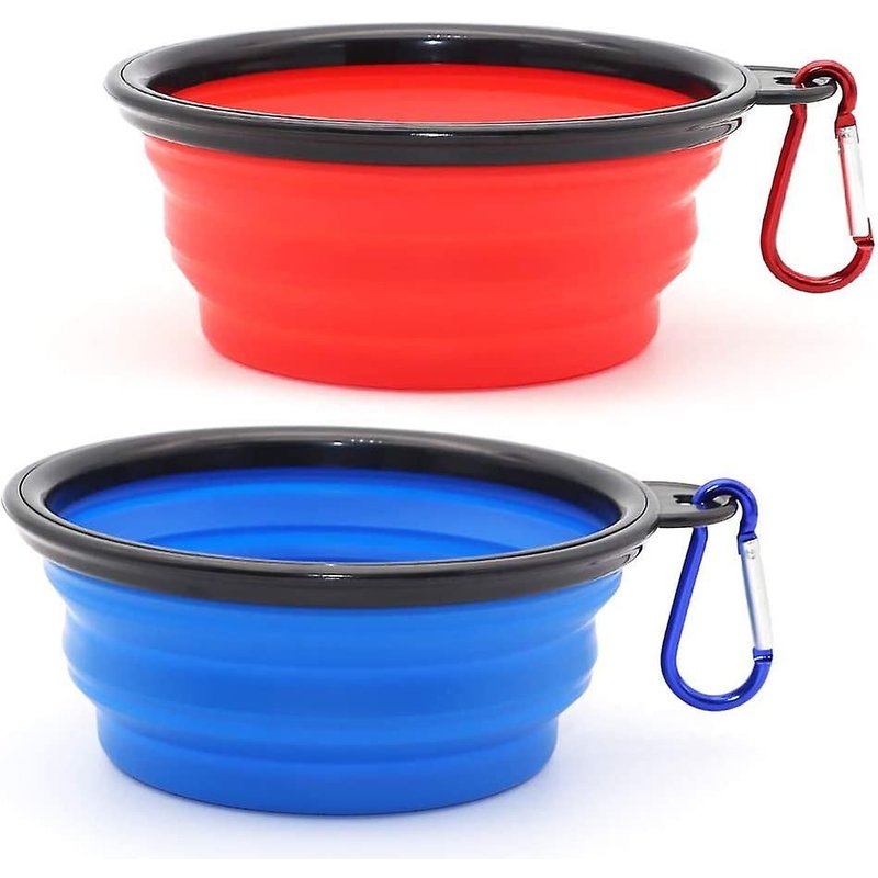 Lot De 2 Gamelles Pliables Pour Chien, Gamelles De Voyage Pour Chien Et Chat (350 Ml, Bleu Et Rouge)