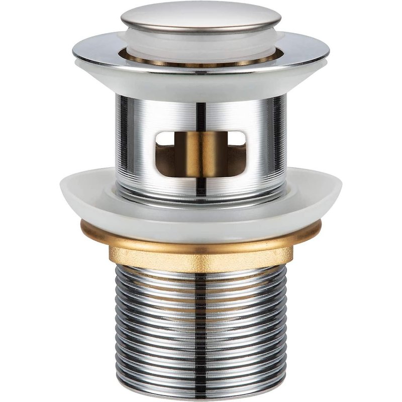 Système de vidange d'évier universel avec trop-plein escamotable de 1 1/4 po et bouchon de vidange de trop-plein à ouverture automatique par poussée