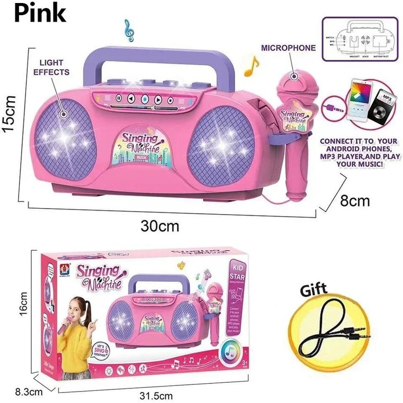 Microphone pour enfants,Machine à karaoké,Instrument de musique,jouets avec lumière,jouet éducatif de voyage intérieur,Pink