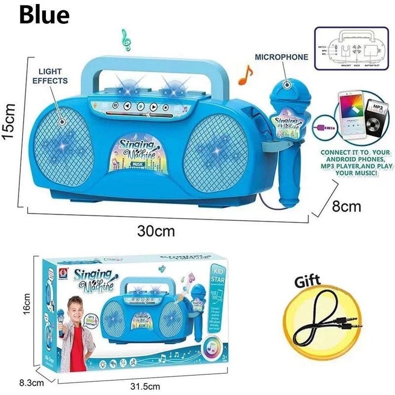 Microphone pour enfants,Machine à karaoké,Instrument de musique,jouets avec lumière,jouet éducatif de voyage intérieur,Blue