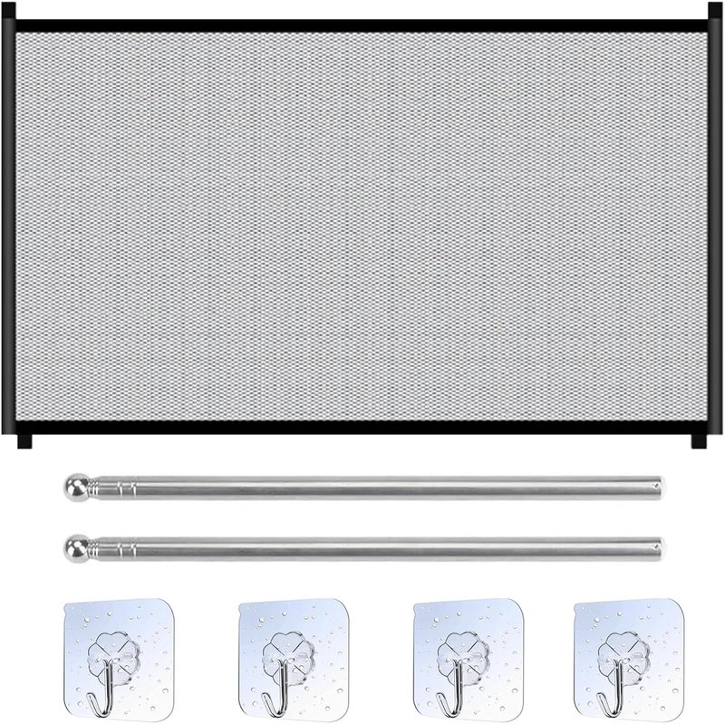 Garde-Corps De Sécurité Pour Animaux De Compagnie,110x78cm Garde-Corps De Télescopique En Acier Inoxydable,Avec 4 Crochets Adhésifs,Pour Animaux De Compagnie Et Barrière Bébé Sécurité(Noir)