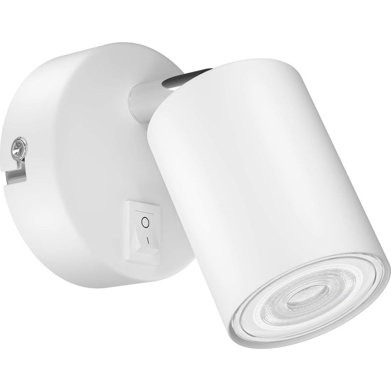 Spot mural WAIKA,à une flamme,avec interrupteur,GU10,blanc mat,ampoule GU10 LED incluse (blanc,5,3W,504lm,50°)