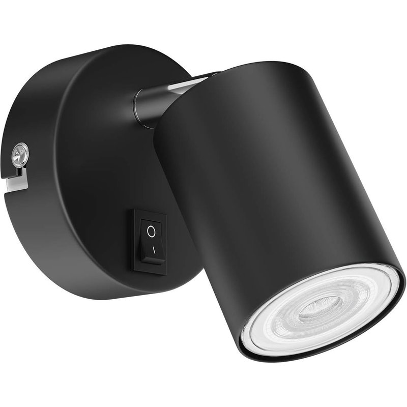 Spot mural WAIKA,à une flamme,avec interrupteur,GU10,noir mat,ampoule GU10 LED incluse (blanc,5,3W,504lm,50°)