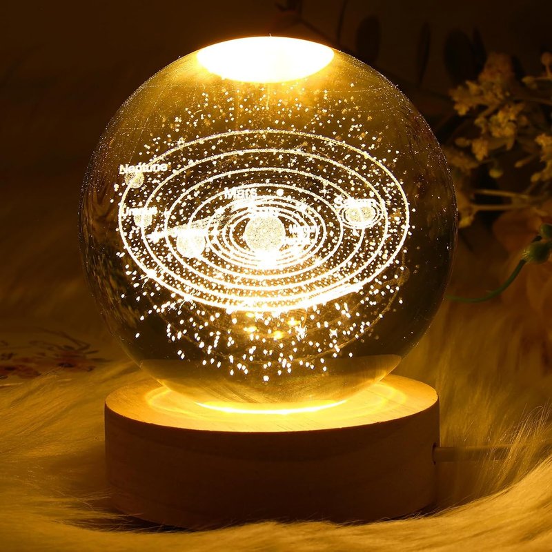 Veilleuse 3d En Forme De Boule De Cristal Avec Base En Bois Et Boule De Verre Pour Décoration De Bureau, Chambre À Coucher, Cadeau D'anniversaire