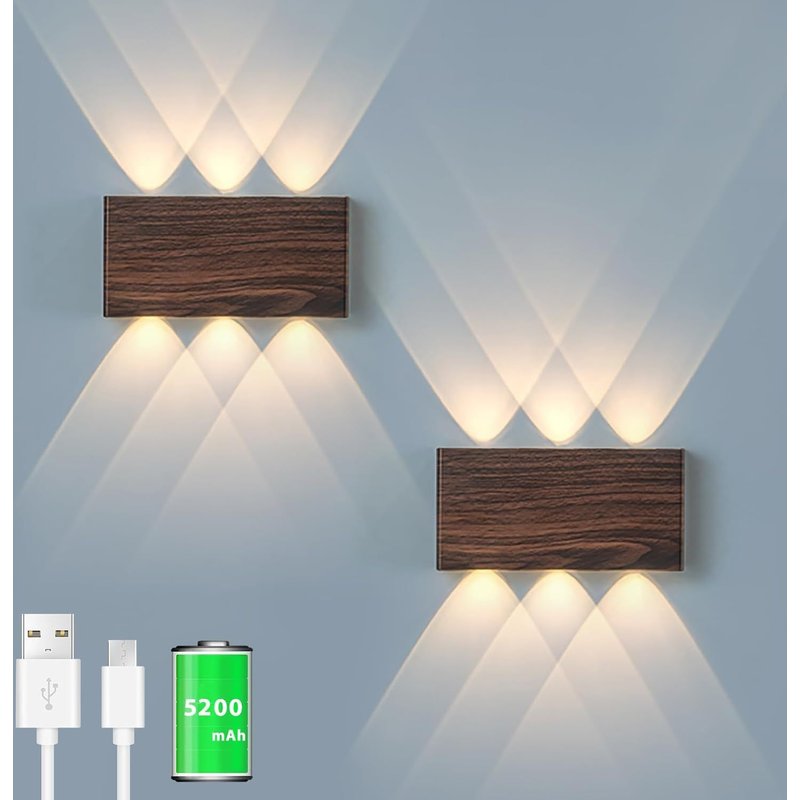 2pcs Lampe Murale Avec Interrupteur Touch Trois Couleurs Variateur Continu Led Sans Fil Installation Magnétique Intérieur Décoration Table De Nuit (2pcs Noyer)