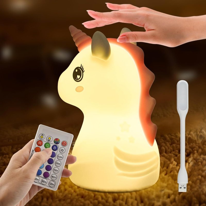 Veilleuse Enfant Bébé Rechargeable Licorne Tactile Fille Portable Maternité Silicone Souple Lampe Kawaii Led Usb Allaitement Nuit Animaux + Lampes Usb Nomade Chambre Intensité Telecommande Pile Faibl