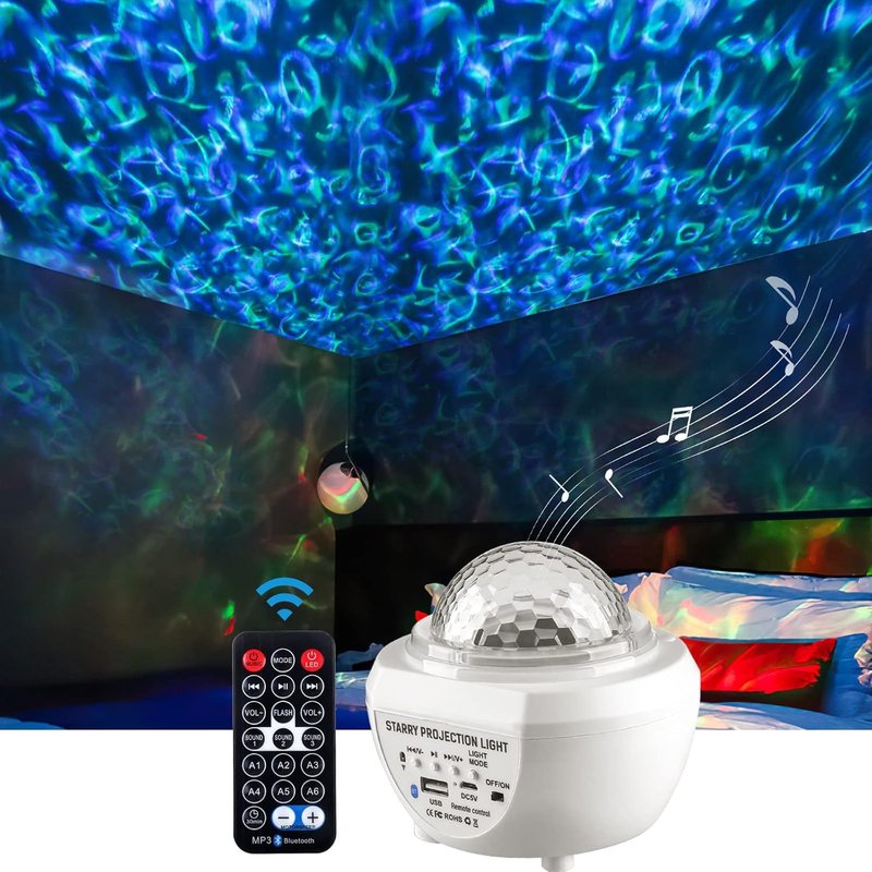 Projecteur D'onde D'eau Veilleuse Etoile Projection Pour Enfants Fille Haut-Parleur Bluetooth Jouer De La Musique, Son Activé Lumière Plafond Pour Bébé Veilleuse Projecteur Lampe Batterie Rechargeabl