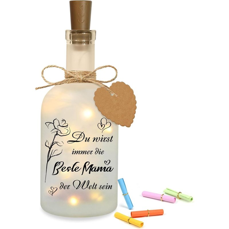 Cadeau Pour Maman, Bouteille Lumineuse Led Avec Inscription En Allemand « Beste Mama Der Welt », Décoration Personnalisée, Veilleuse Pour Maman, Cadeau D'anniversaire Pour La Fête Des Mères,