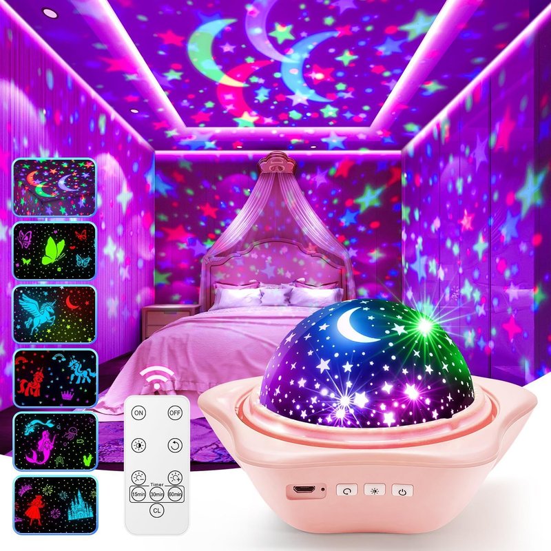 Veilleuse Pour Bébé Pour Enfants, 15 Éclairages + 6 Lumières + Projecteur D'étoiles Rotatif, Veilleuse Pour Enfants, Intensité Variable, Minuterie, Accessoires De Chambre Pour Filles, Lumières