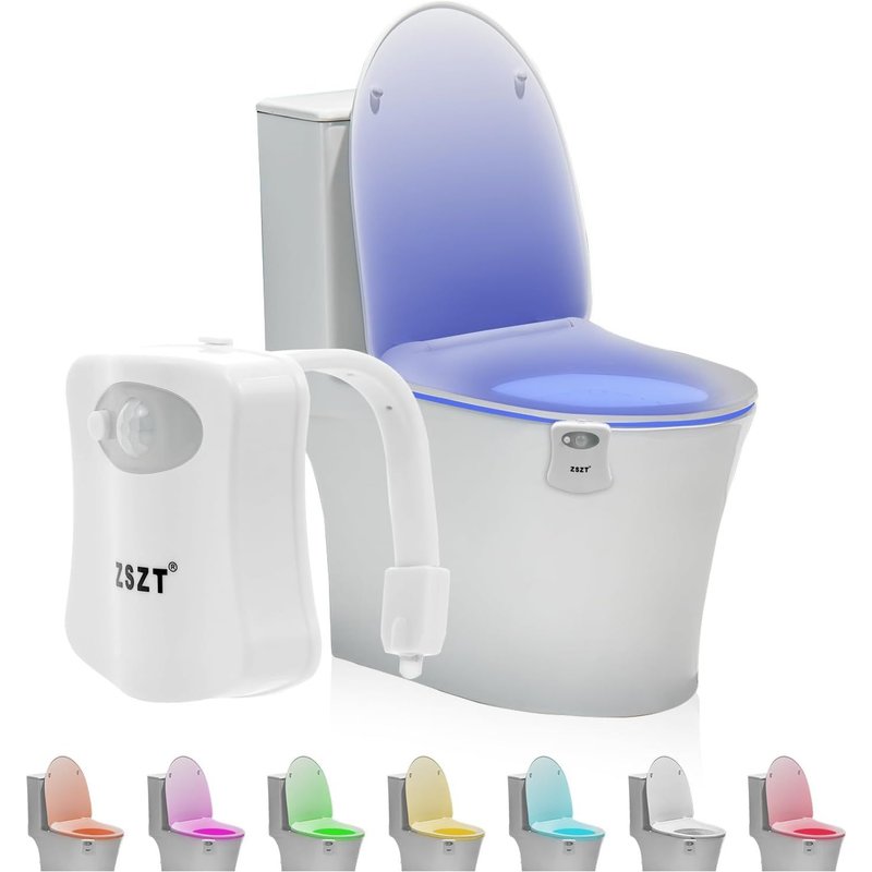 Lampe De Toilette, Veilleuse Led Pour Wc Salle De Bain Capteur Détecteur Pir 8 Changement De Couleurs Éclairage (Seulement S'active Dans L'obscurité)