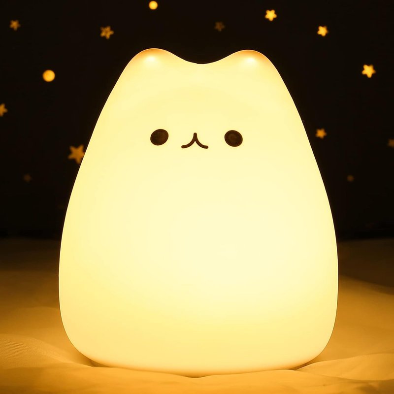 Veilleuse Pour Enfants, Jolie Lampe De Nuit Alimentée Par Piles Pour Chambre D'enfant, Veilleuse Portable En Silicone Souple (Chat- Batterie)