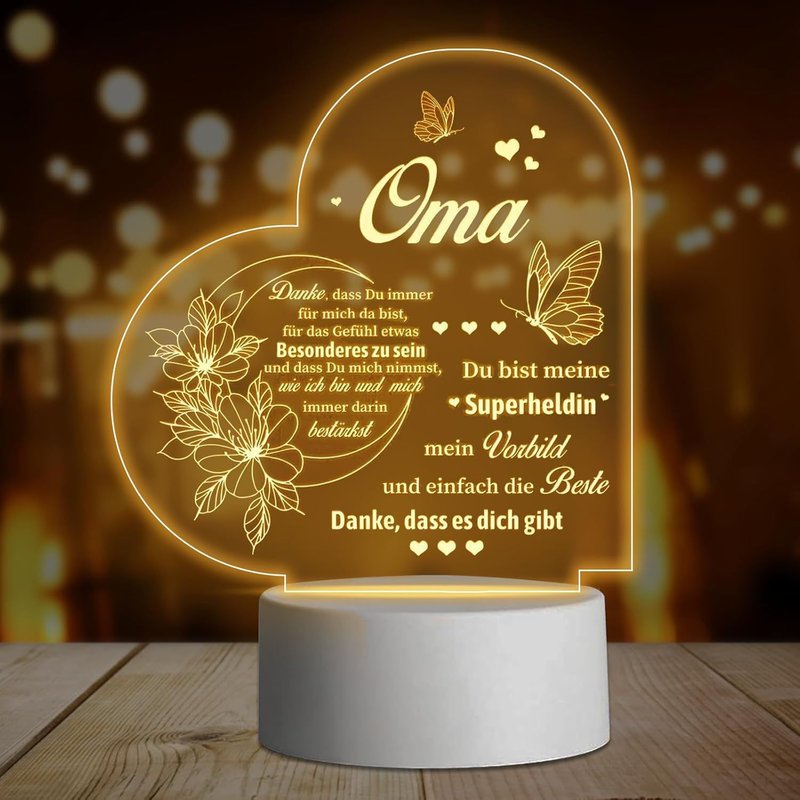 Cadeau De Fête Des Mères Pour Grand-Mère, Cadeau D'anniversaire, Veilleuse Avec Texte De Bénédiction, Souvenir En Forme De Coeur, Parfait Pour Grand-Mère Pour Un Anniversaire, Noël, La Fête Des Mères
