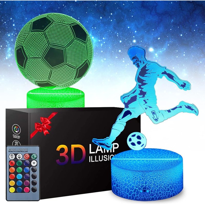 Veilleuse 3d De Football, Jouet De Lampe À Illusion Led Avec 2 Motifs Et 16 Changements De Couleur Et Télécommande, Cadeau D'anniversaire De Noël Pour Garçons Ou Filles