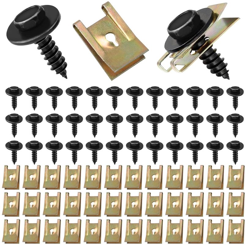 Lot De 100 Vis À Tôle Pour Carrosserie, Kit De Vis, Écrous À Tôle, Ressort En Acier Inoxydable, Écrous En Tôle Et Écrous En Tôle De Type U Pour Réparation De Pièces Automobiles