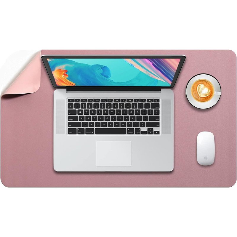 Tapis De Souris Grand, Sous Main Bureau L, Mouse Pad Mat Prolongé, Tapis De Portable, Tableau D'Écriture, Buvard De Bureau, Double Face Usage En Cuir Pu Étanche, 60 X 35Cm Rose Foncé/Rose