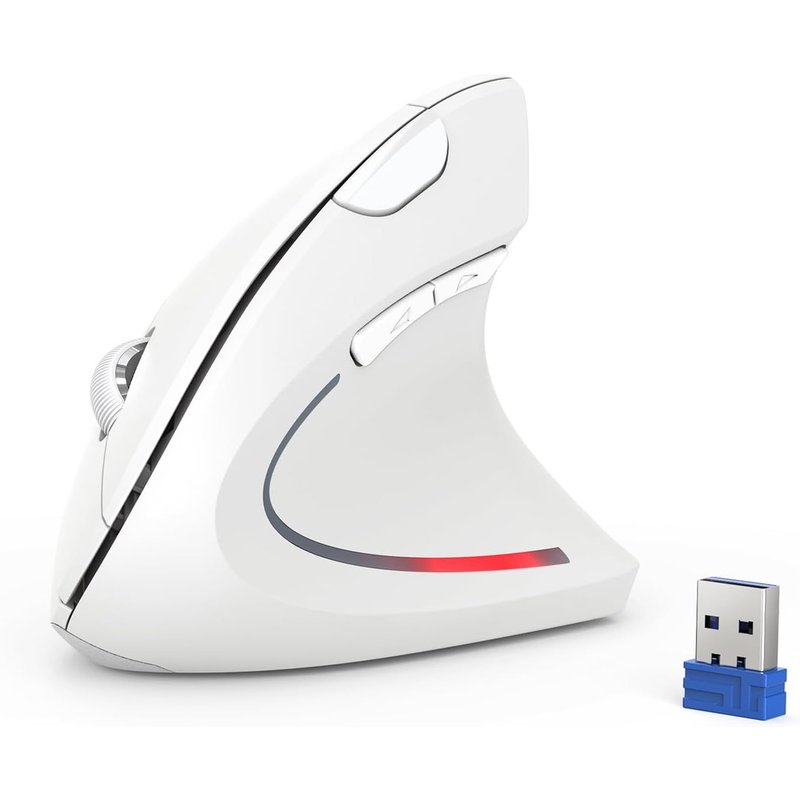 Souris Verticale, 4800 Dpi Souris Sans Fil Ergonomique, Protège Le Bras, Souris Sans Fil 6 Boutons Pour Pc, Ordinateur Portable, Mac, Blanc