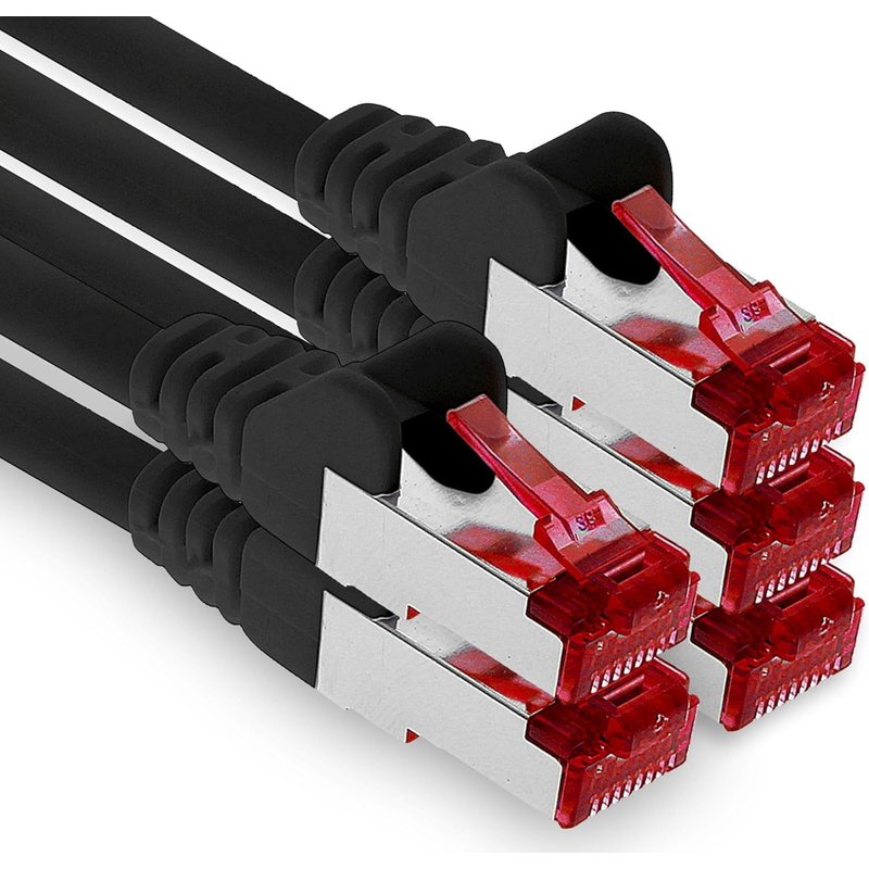 5x 0,5 m câble patch CAT6 S/FTP blindage PIMF câble réseau CAT.6 RJ45 câble Ethernet routeur LAN DSL commutateur modem panneau de brassage-noir-5 pièces