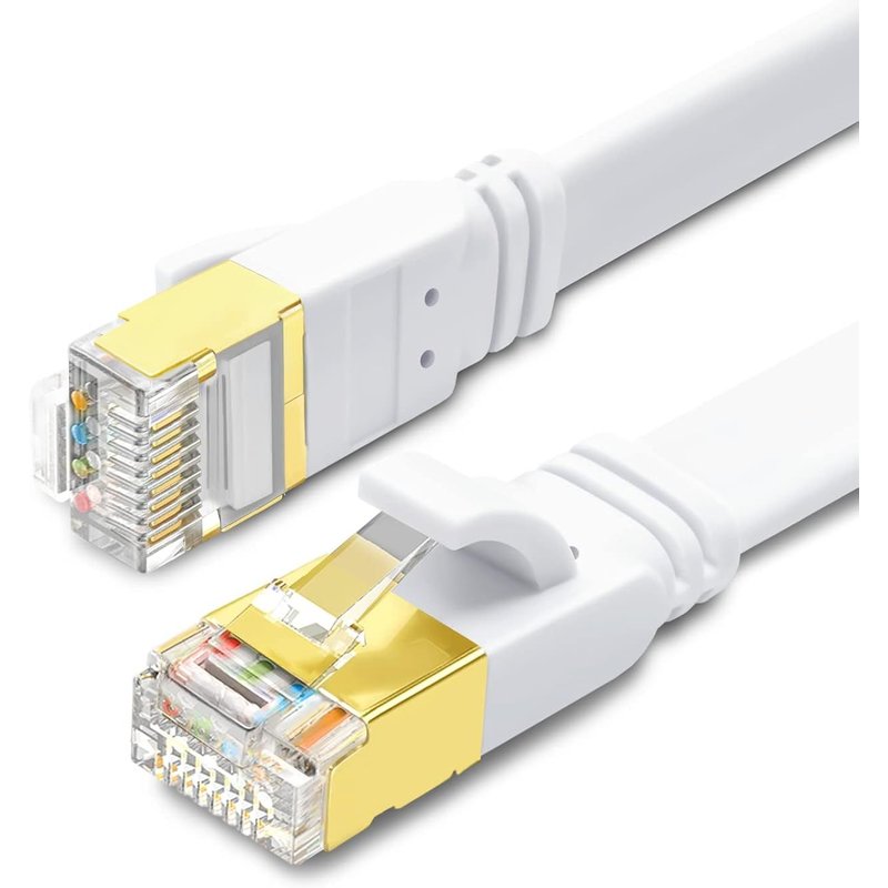 Cable Ethernet Cat 8 2M RJ45 Cùble Internet Flat Haut Débit 40Gbps 2000MHz Blindé Cable Reseau Lan Compatible avec PS5 PS4 TV Box PC CPL Routeur Modem Xbox,Support POE (Blanc)