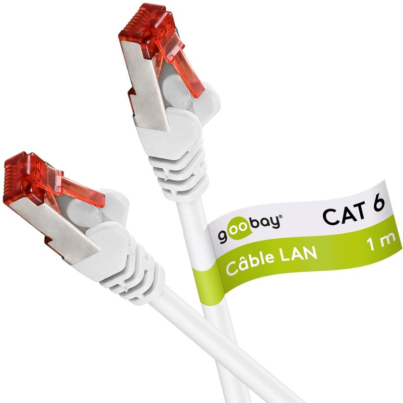 95757 Câble réseau LAN CAT 6 pour Gigabit Ethernet S-FTP double blindage avec fiche RJ45 Blanc 1 m