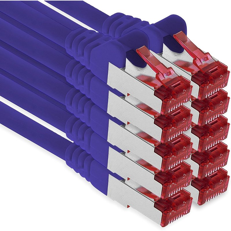 10x 0,5 m câble patch CAT6 S/FTP PIMF blindage CAT.6 câble réseau RJ45 câble Ethernet DSL LAN routeur commutateur modem panneau de brassage-violet-10 pièces