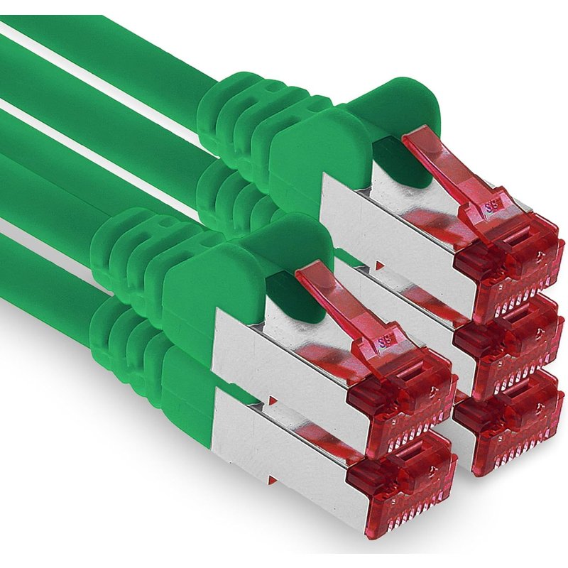 - 5x 0,5 m câble patch CAT6 S/FTP PIMF blindage CAT.6 câble réseau RJ45 câble Ethernet DSL LAN routeur commutateur modem panneau de brassage-vert-5 pièces