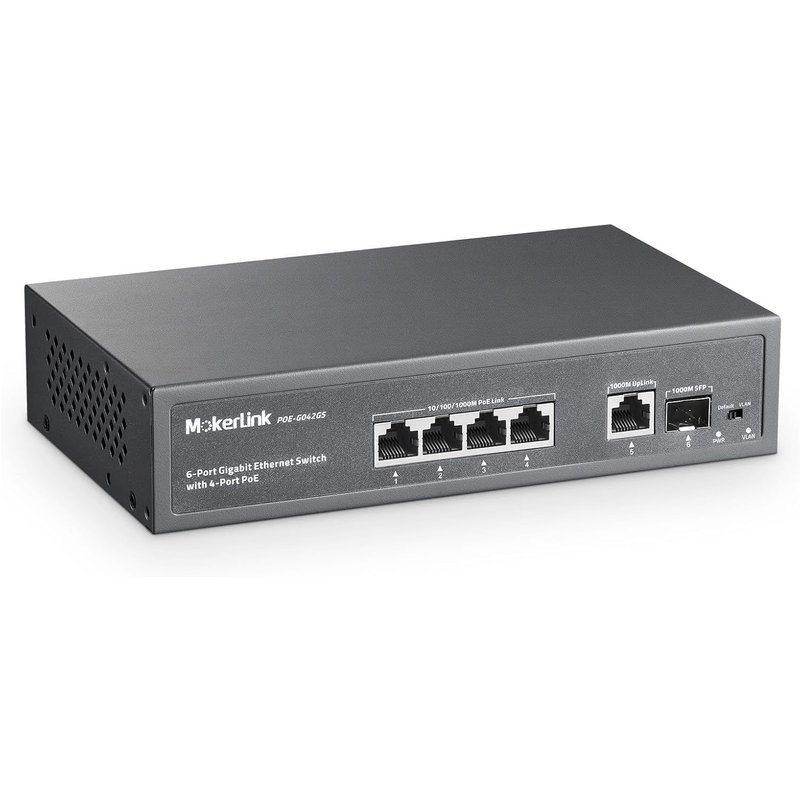 Switch Poe Gigabit 4 Ports,Liaison Montante 1 Gigabit,SFP 1 Gigabit,ieee802.3af/at 75w,détection AI Poe Watch Dog,QoS,commutateur Ethernet enfichable en métal sans Ventilateur