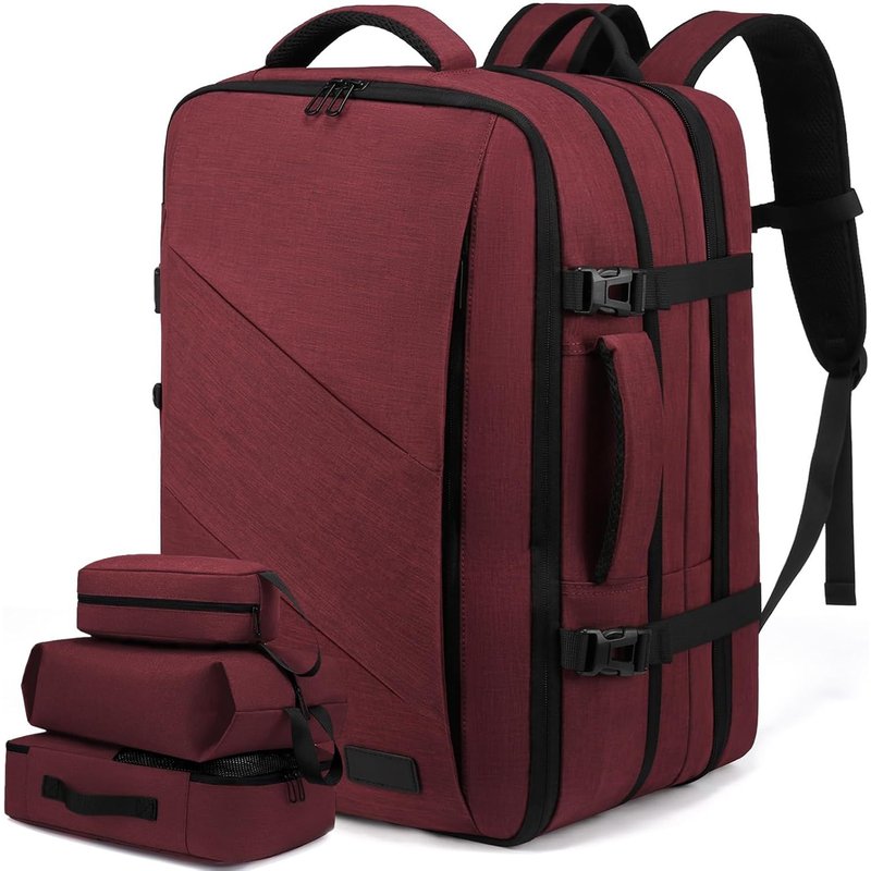 Sac De Voyage Avion Cabine Grand Sac A Dos Roulettes Rouge, 30L Pour Homme Et Femme, Sac À Dos De Travail Ordinateur 15.6 Pouces, Sac Bagage À Main