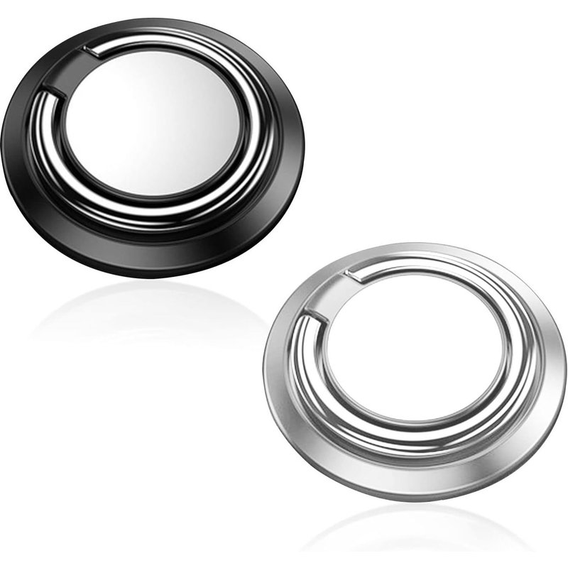 Support De Bague De Téléphone 2 Pièces, Support De Bague De Téléphone Rotatif Réglable À 360 °, Support De Voiture Disponible, Convient À Tous Les Smartphones (Noir Argent)