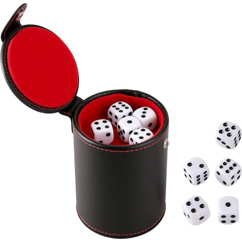 Gobelet À Dés En Cuir Pu Avec 6 Dés Pour Jeux De Bar-Rouge