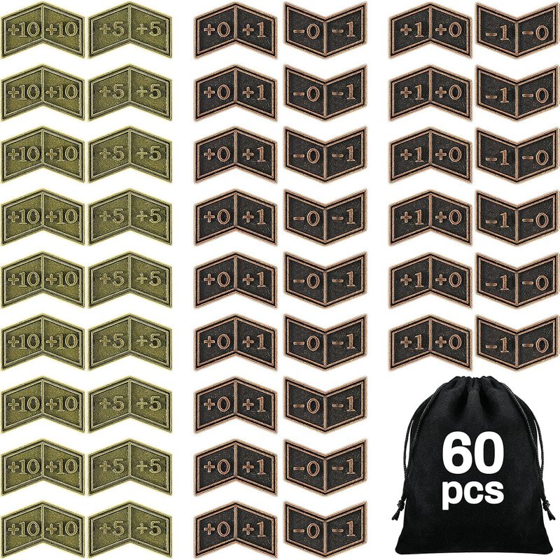 60 Pièces Compteurs En Métal Avec Pochette À Cordon En Velours Jetons En Métal Doré Antique Compteurs De Rassemblement Magique Double Face Compatible Avec Ccg,Mtg