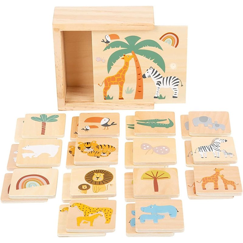 Mémo ""Safari"",En Bois Avec Des Motifs D'animaux En Couleurs Tendance,Avec 28 Memocrates,Dès 3 Ans,11696