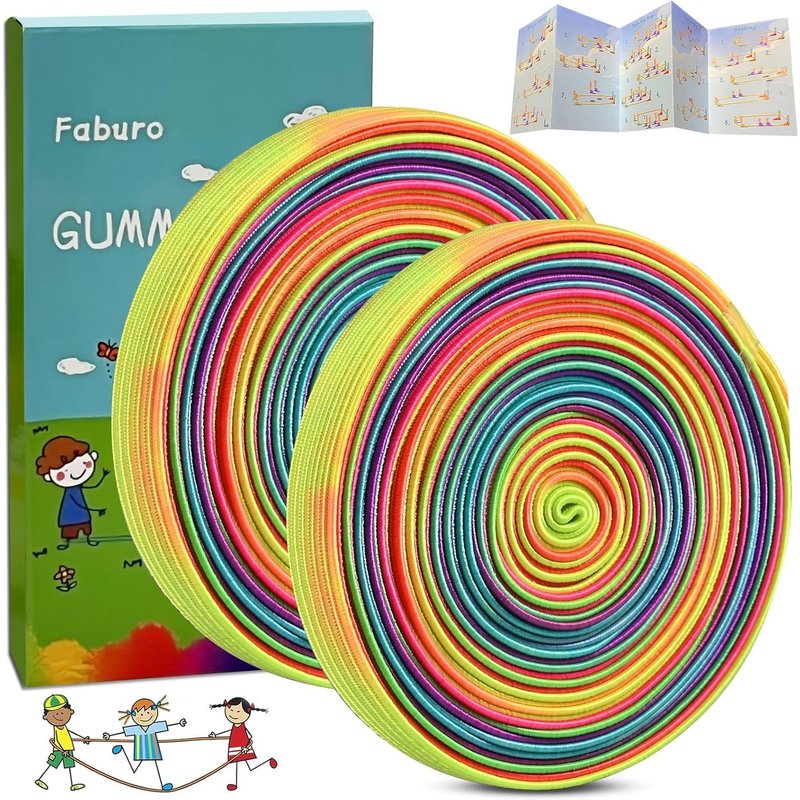 Gummitwist Lot De 2 Élastiques Rebondissants Pour Enfants Avec Instructions (Français Non Garanti) Pour Jeux Rebondissants,4 M De Long Et 1 Cm De Large,Jouets D'intérieur Et D'extérieur,Jeux
