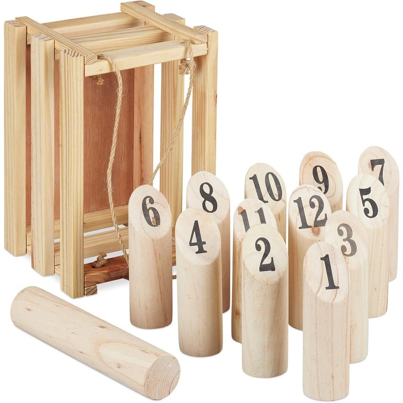 Kubb,Jeu Kubb Viking En Bois,Caisse De Transport,Adultesm Enfants,12x28x18m5 Cm,Jardin,Camping,Nature