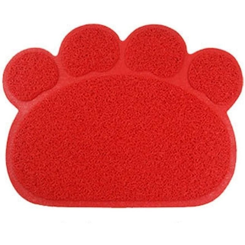 Tapis De Litière Pour Chat, Tapis De Nettoyage Pour Gamelle, 30 X 40 Cm (Rouge)