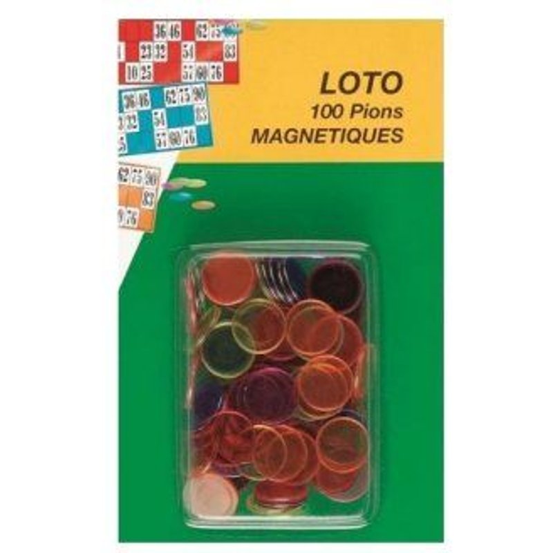 100 Pions Magnetiques De Loto Pour Carton - Transparent Fluo, Multicolore - Jetons Aimants, Pions Marquage - Set Accessoire Et Carte