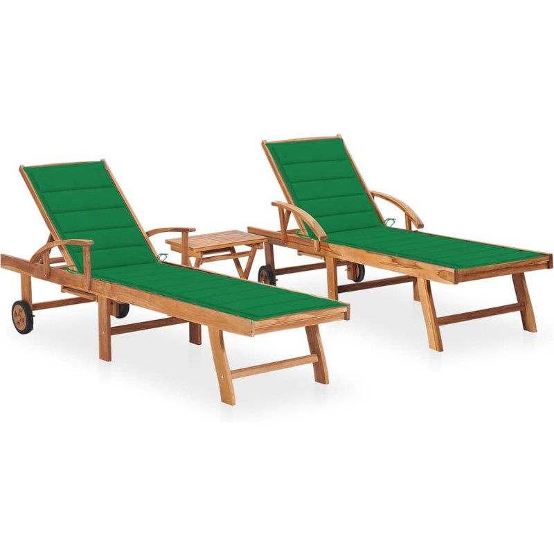 Vidaxl Chaises Longues 2 Pcs Avec Table Et Coussin Bois De Teck Solide