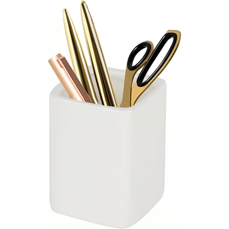 Porte-Stylo De Bureau Carré En Céramique Blanche, Convient Pour Le Rangement Au Bureau, À L'École Et À La Maison
